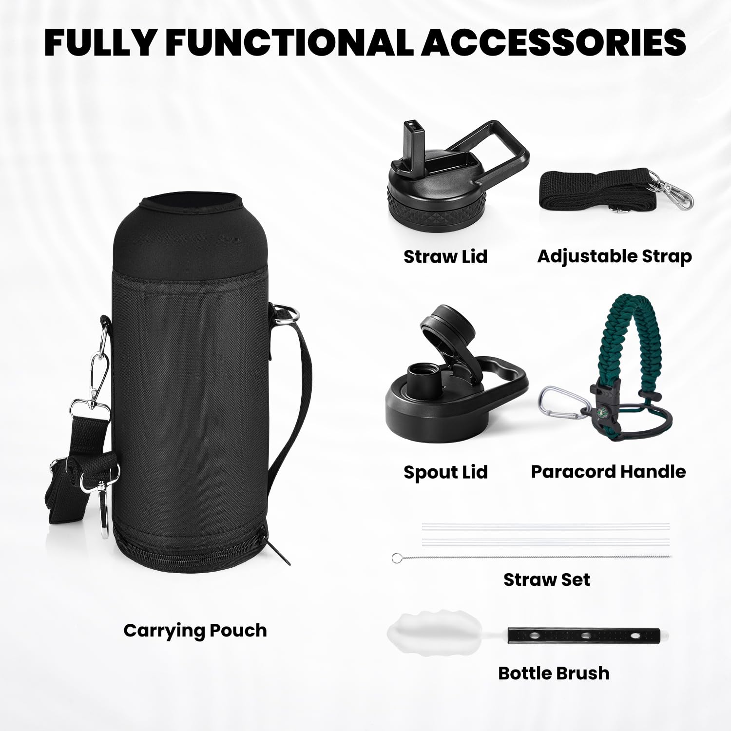RAYMYLO Insulated Stainless Steel Water Bottle with Straw & Spout Lids - Image 7