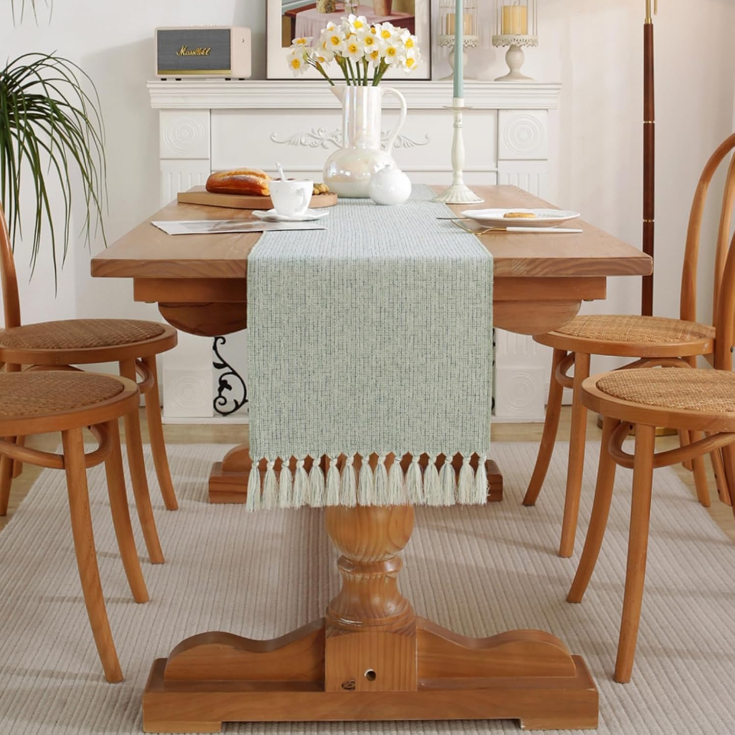 13x90inch Tassel Bohemian Vintage Rustic Farmhouse Table Runner 90inches Long Dresser Scarf for Dining Kitchen Christmas Birthday Party, Orange