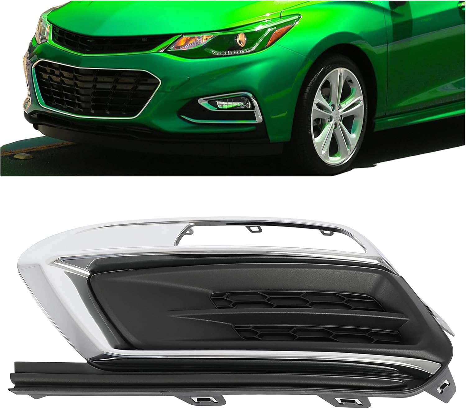 HECASA Fog Light Cover Compatible with 2015-2016 Chevy Chevrolet Cruze Limited Replacement for 94516100 GM1038184 Fog Light Bezel Chrome Black & Silvery Driver Side