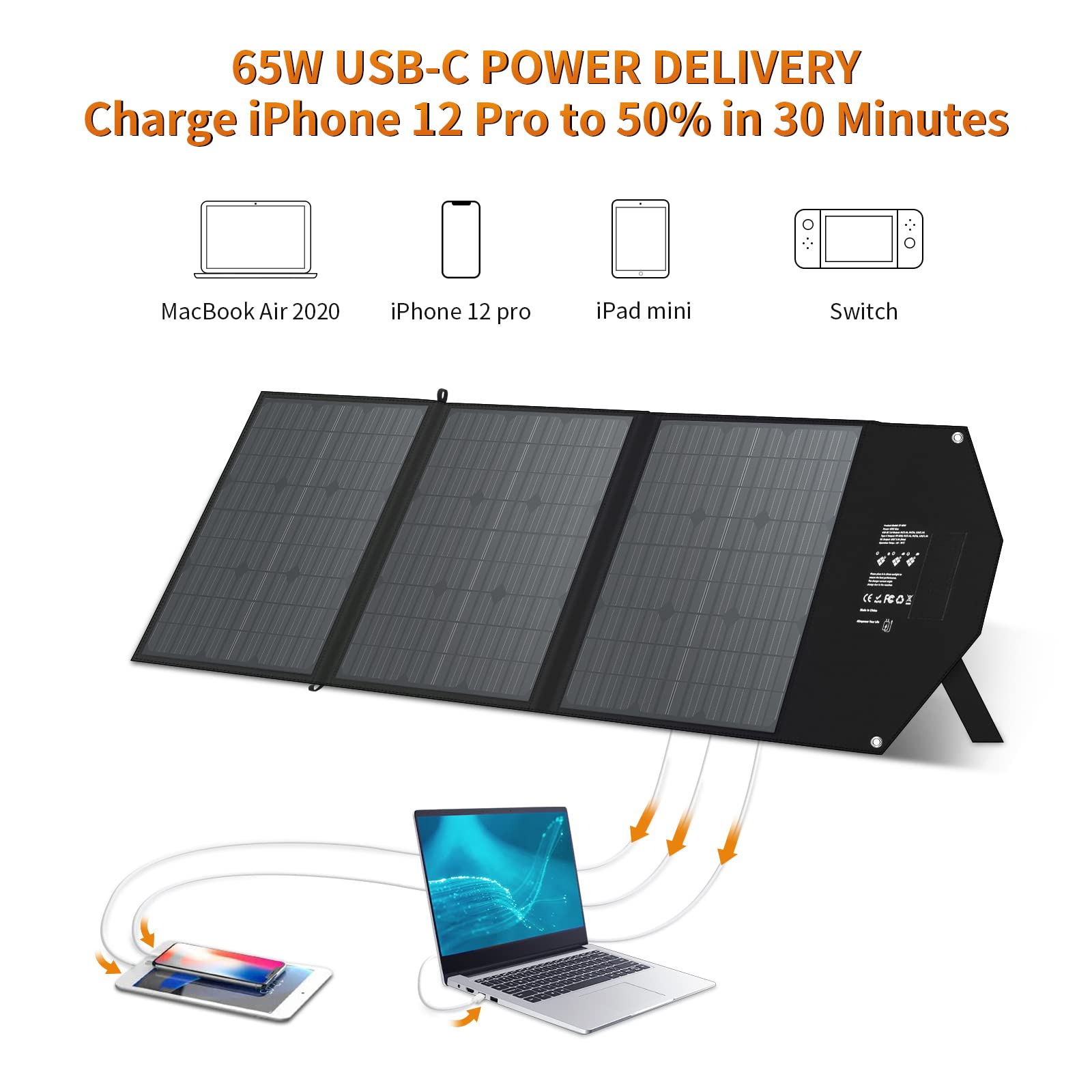 Ecosonique120W Portable Solar Panel, 18V Foldable Solar Panel Kit with