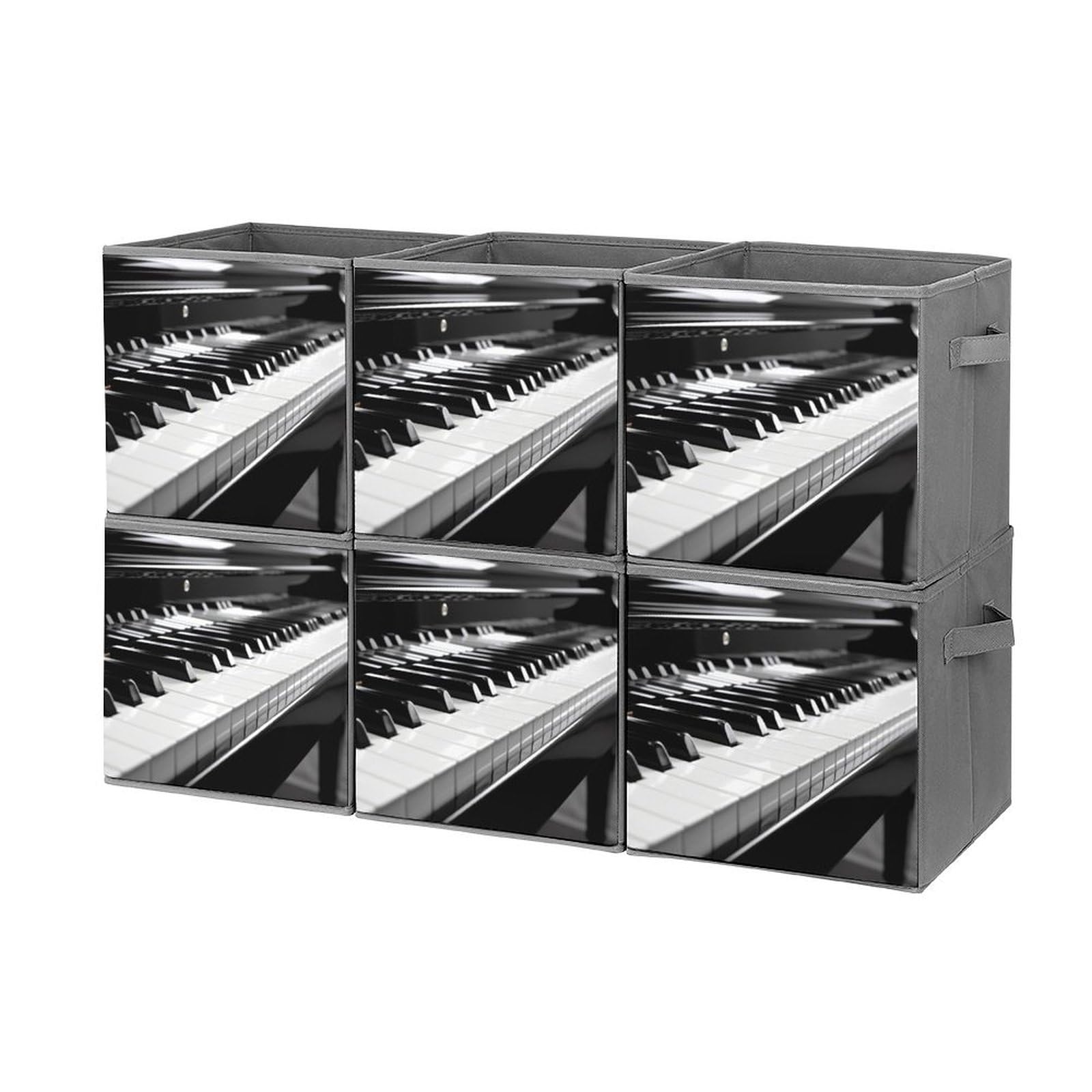 Bacs de rangement pliables pour clavier de piano : salon ordonné en noir et blanc