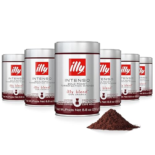 Illy Intenso Café molido de tostado intenso, cafetera de goteo, sabor robusto y completo con notas profundas de cacao, café 100% arábica, sin