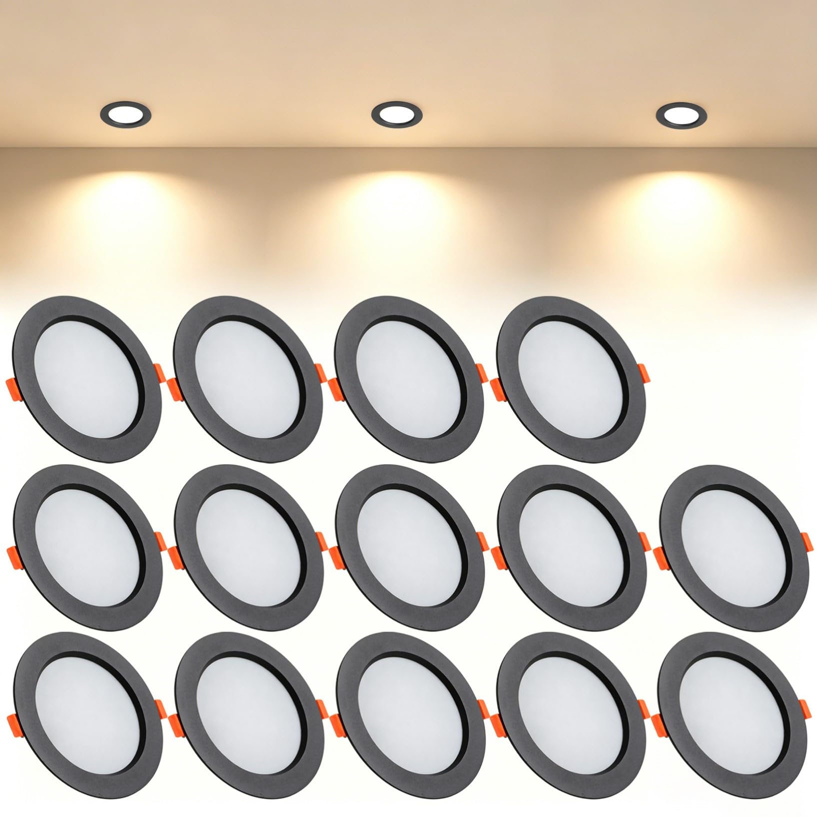 VOGHMOLD 21W Ultra Slim LED Downlight Recessed Ceiling Light 6 inch, 3000K Spot Lights Black Aluminum Trim, Cut Φ160-170mm, AC110-240V Panel Lighting for Office Hallway Closet, 14 Pack