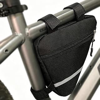 Negro Pequeño Bicicleta Triangular Bolsa, Bolsa Triángulo de Cuadro de Tubo Delantero de Bici Nailon Impermeable con Decoración Reflectante de Doble Cara