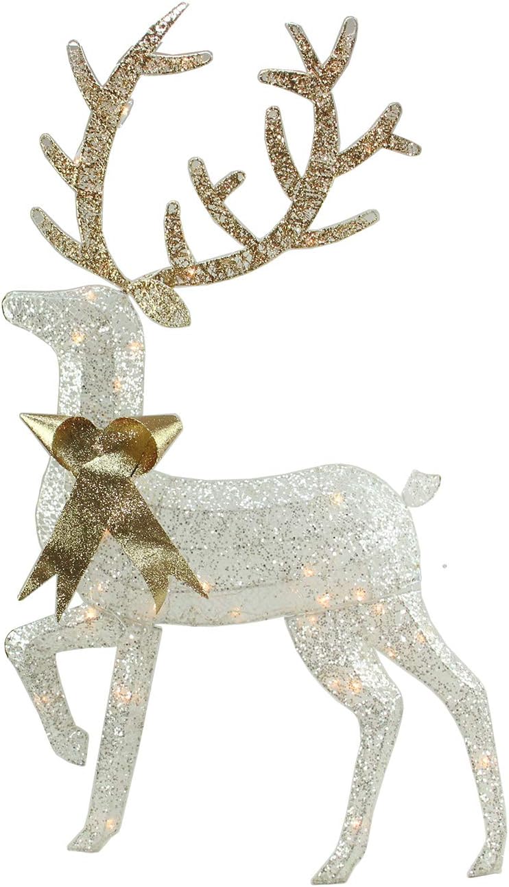 Northlight Lighted 2-D Glitter Reindeer Christmas Yard Art Decoration, 46, Silver