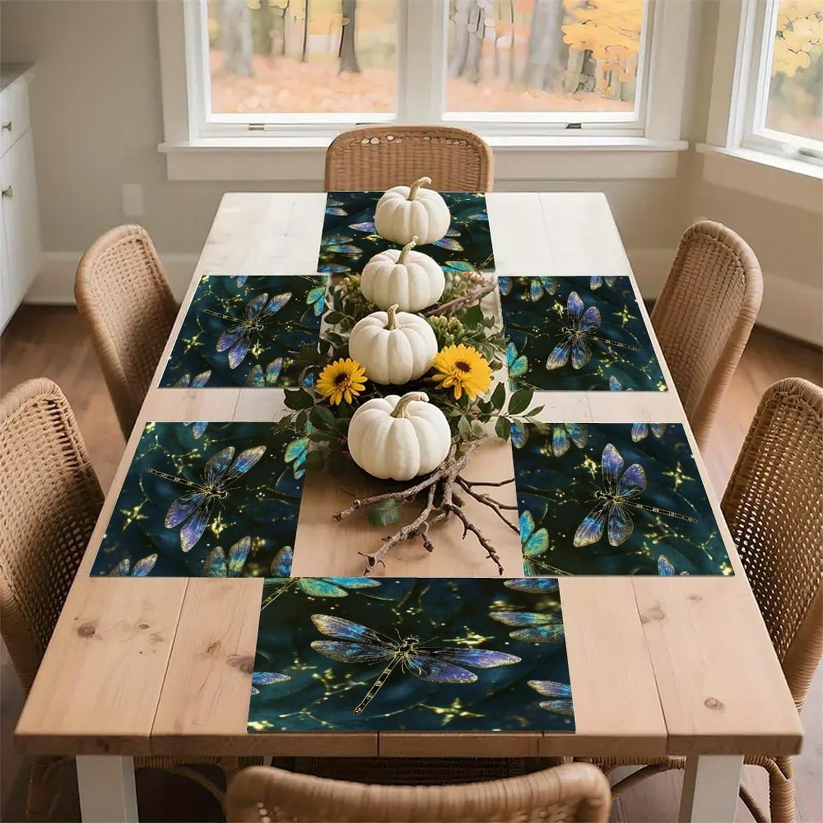 Dragonfly Placemats Non-Slip Heat Resistant Table Mats Flax Washable Cloth Place Mats Easy to Clean Premium Placemat for Kitchen Dining Table Decor Party Outdoor
