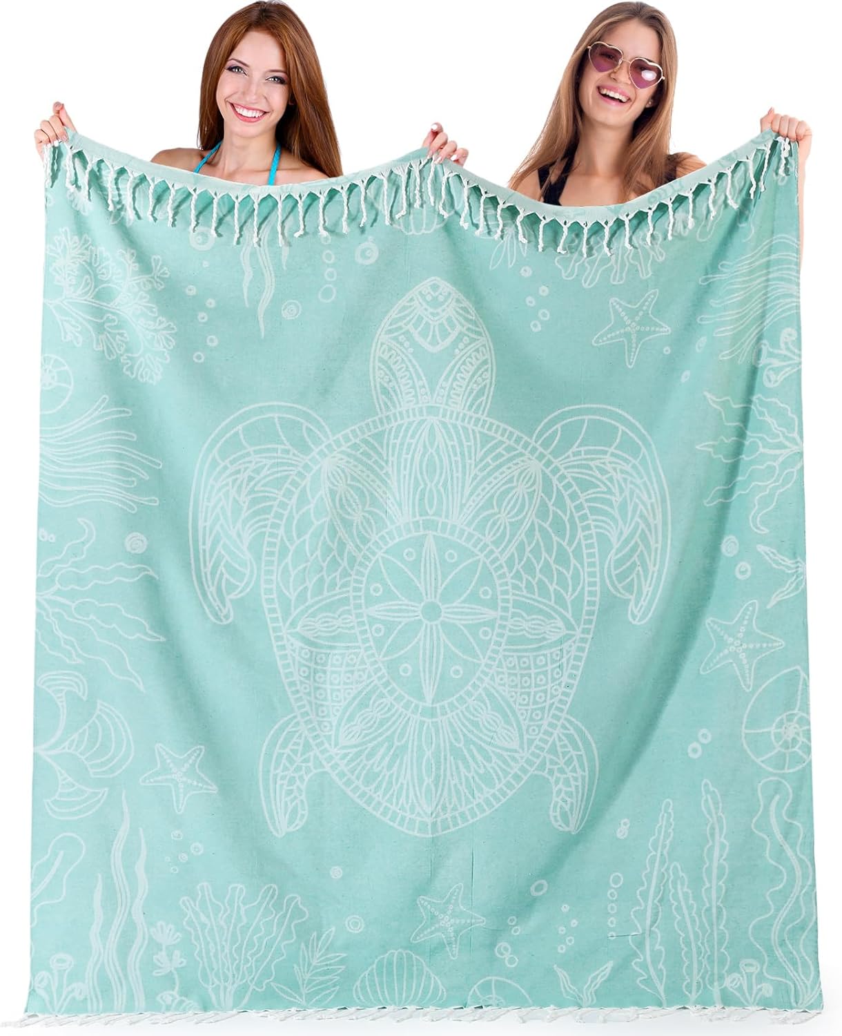 Tranqun Oversized Turkish Beach Towel Blanket Giant Sandproof Towels XXL 66 x 71 Spacious Boho Microfiber Lightweight Sand Towels for Adult Picnic Park Summer Travel Camping