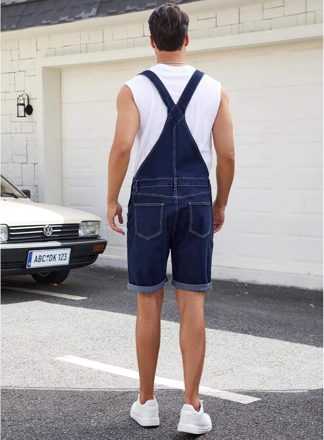 Mens Denim Shorts Bib Overall Jean Romper Casual Loose Fit Walkshort Summer Jumpsuit Coveralls with Zipper - Image 5