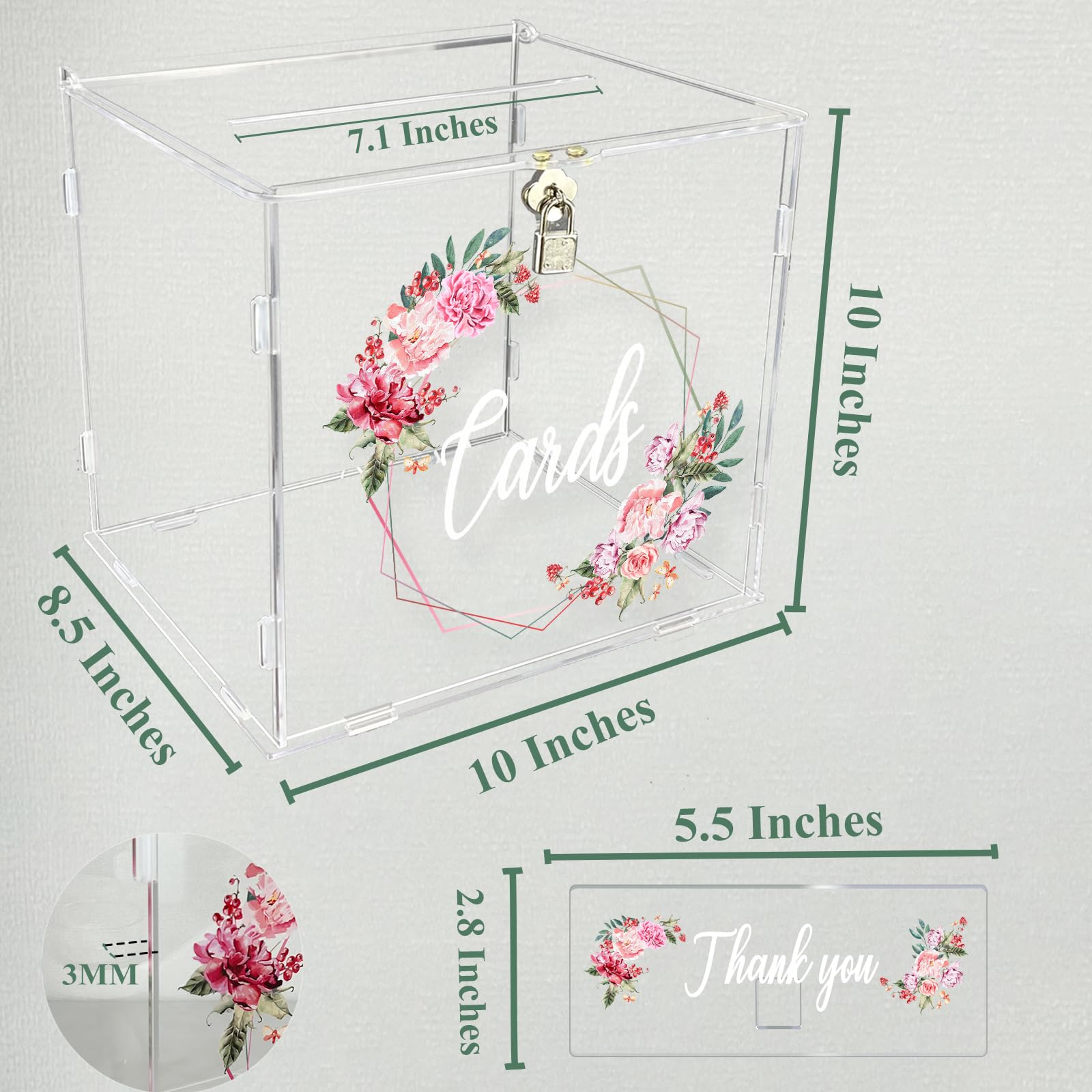 FCDECOR Acrylic Card Box with Lock, Clear Card Boxes for DIY Gift Card Box, Baby Showers, Birthdays, Graduation Party Supplies