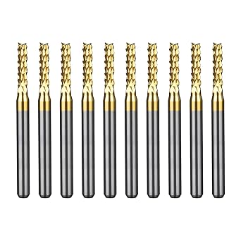 Tools 10Pcs 2.4mm TiN Coating Solid Carbide End Mill Engraving Milling Cutter CNC Router Bits for PCB Machine, 1/8" Shank 1BOX