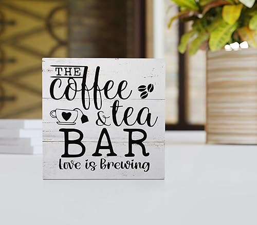 Miniatura 7 de Letrero de madera con texto en inglés Love Coffee, decoración rústica de madera de café para el hogar, cocina, oficina, cafetería, cafetería, bar,