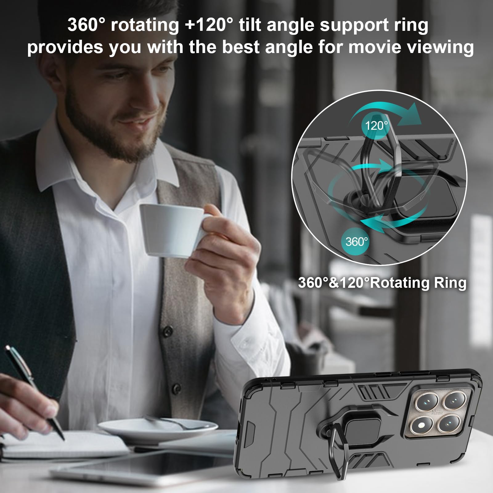 Funda para Xiaomi Redmi Note 15 Pro 5G, Carcasa Antigolpes con Soporte anular metálico, Case Protectora de Grado Militar, Azul — view 250