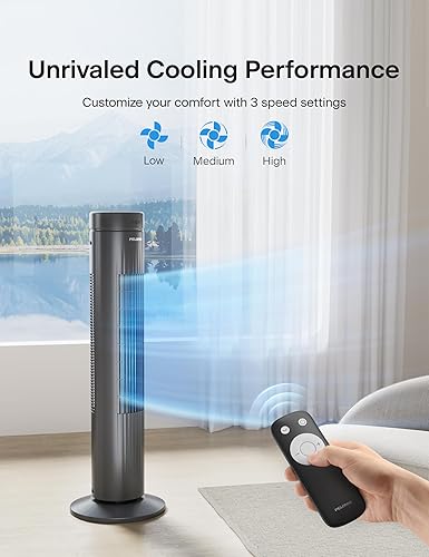 Miniatura 3 de PELONIS Ventilador de torre oscilante de 30 pulgadas para dormitorio, ventilador de torre silencioso de 3 velocidades, 37 dB con control remoto y