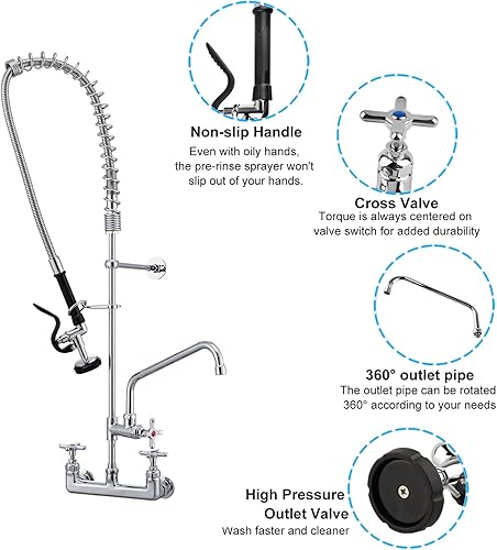 Miniatura 3 de Grifo comercial de 43 pulgadas con rociador para fregadero medianogrande, grifo de fregadero de cocina de latón cromado de 43 pulgadas de altura 8