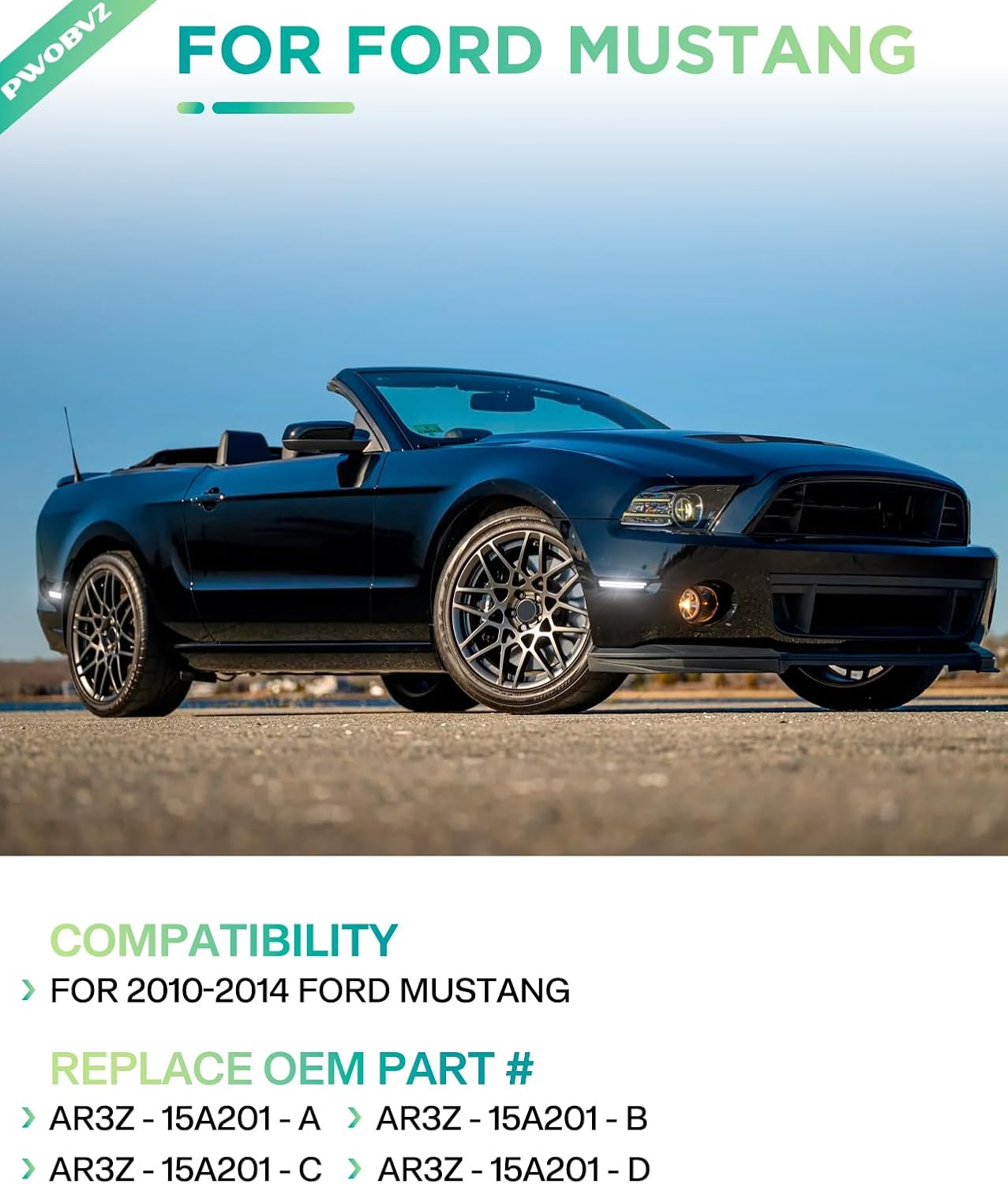 LED Side Marker Lights Compatible with Ford Mustang 2010 2011 2012 2013 2014，Smoked Lens White LED Front Rear Fender Day Running Lights, Pack of 4