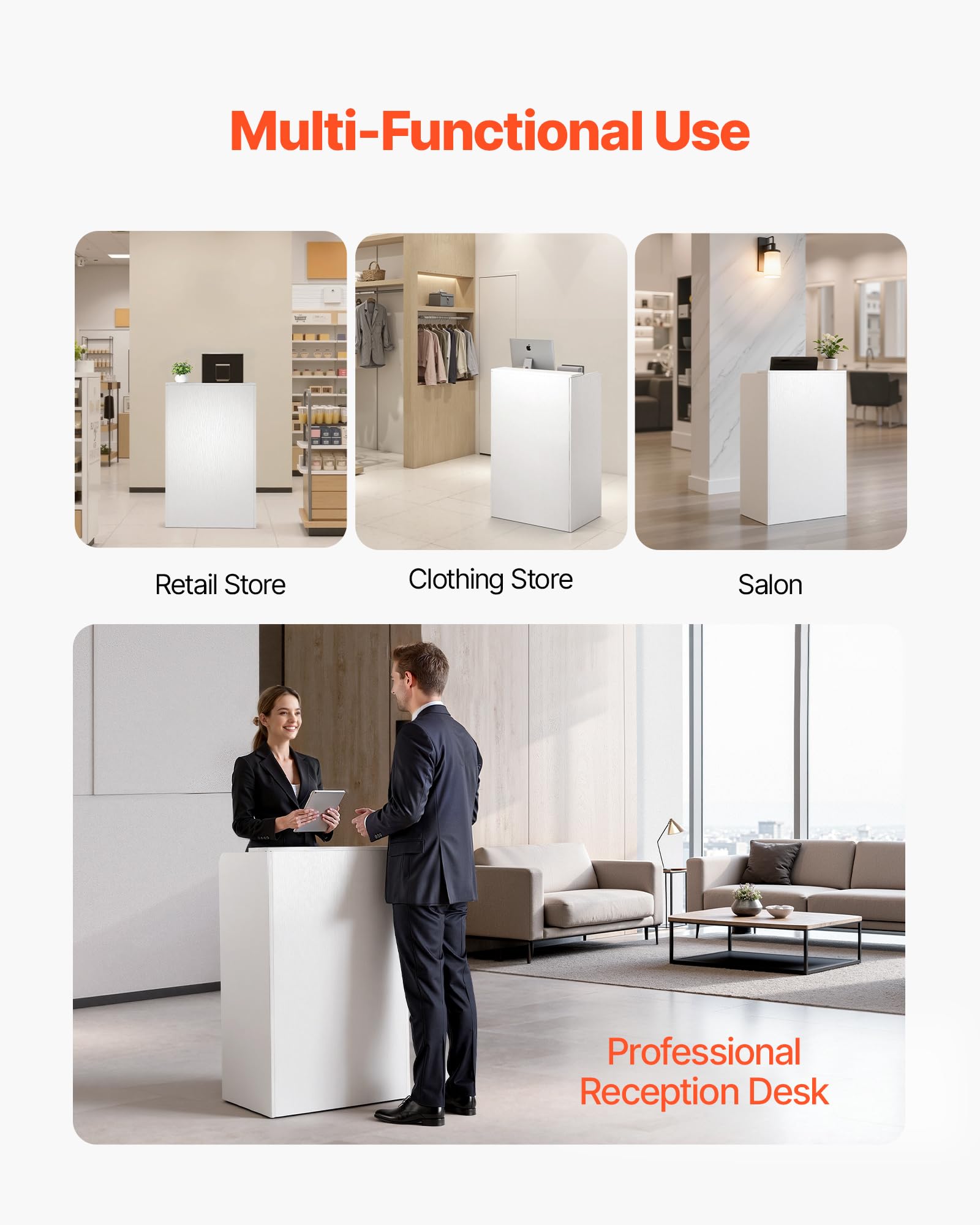 VEVOR Comptoir de Réception, 60 cm Bureau d'accueil Rectangulaire avec Tiroir Verrouillable, Table de Caisse Compacte pour Bureau, Hall d'Entrée, Salon et Boutique, Meuble d'accueil Moderne, Blanc