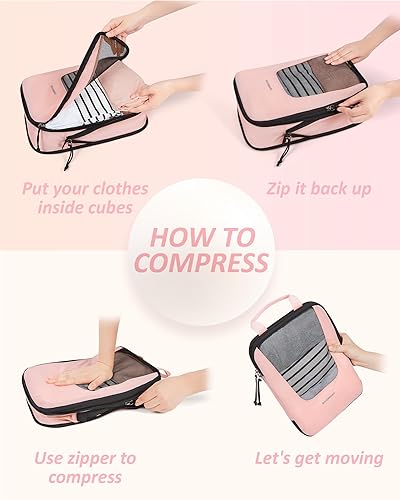 Miniatura 5 de BAGSMART Cubos de compresión de embalaje para viajes, juego de 6, 5 juegos, 4 unidades, bolsas organizadoras de maleta de compresión para maletas,