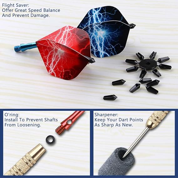 Dart Accessories Kit Including Aluminum Dart shafts,Dart Flights, Flight Savers, Sharpener, O-Rings -Bulk Pack of 104 Pieces
