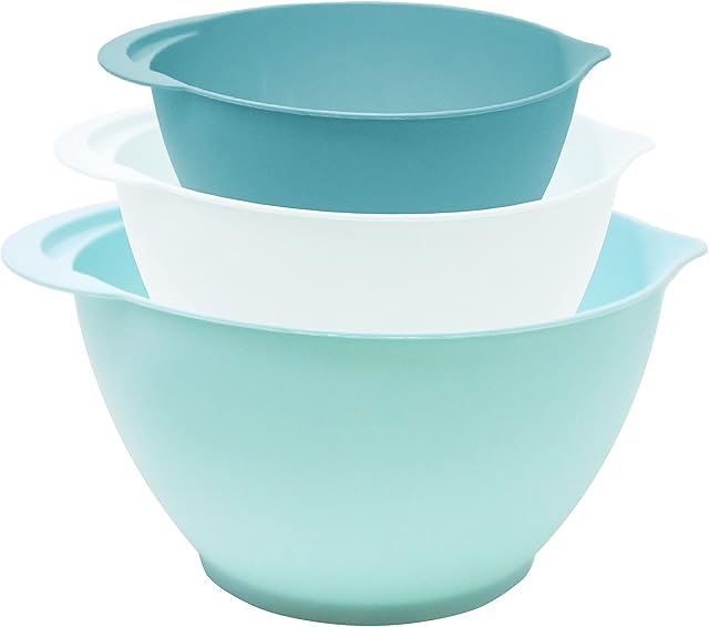 ToCi 3-Piece Mixing Bowl Set with 1/2 / 3 Litre Dough Bowls Plastic Bowls in Dark Green, Mint Green and White