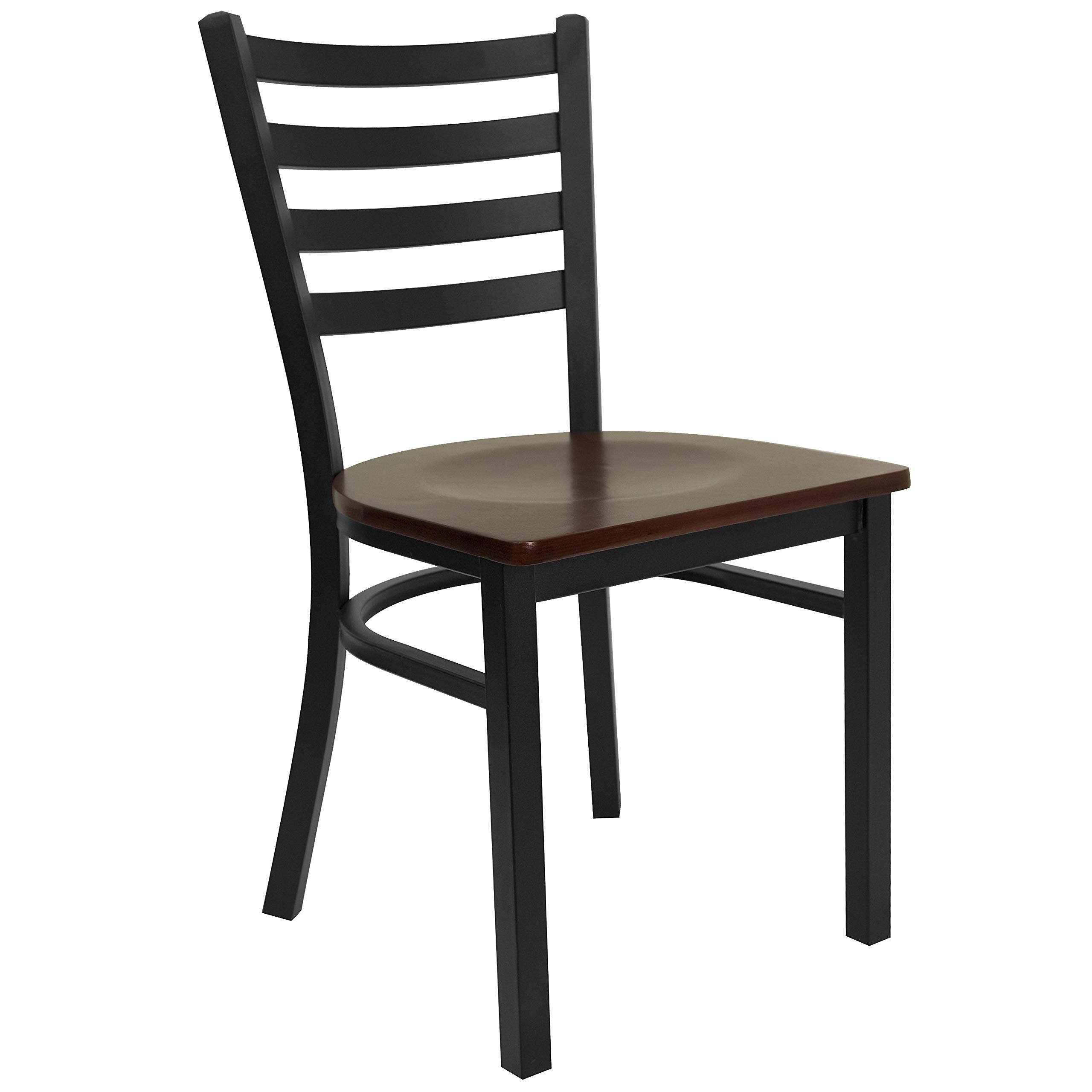 Flash Furniture HERCULES シリーズ ブラック ラダーバック メタル レストランチェア - マホガニーウッドシート