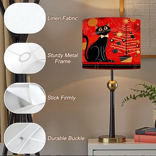 Miniatura 4 de Christmas Lampshades Mid Century Modern Lamp Shades set of 2 Retro Futuristic Christmas Cat Under Atomic Holiday Tree Light Shade for Table Lamps