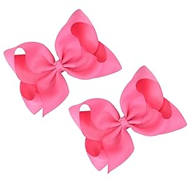 DEEKA 2 PCS 6 Big Hand-made Grosgrain Ribbon Solid Color Hair Bows Alligator Clips Hair Accessories for Little Teen Toddler Girls Kids Set of 2 -Hot Pink