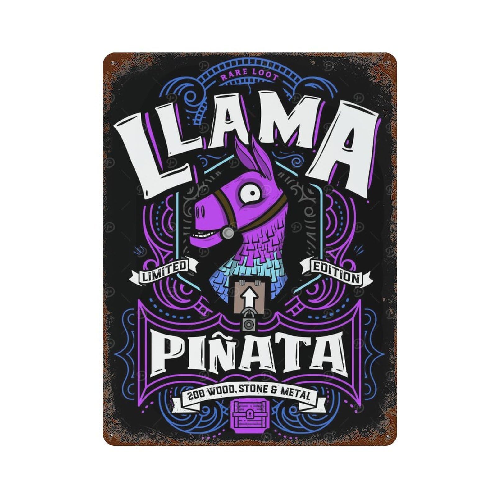 Llama Pinata Rust Effect Tin Sign 15.7"x11.8", Decorative Metal Wall Art for Living Room, Hallway And Home Decor