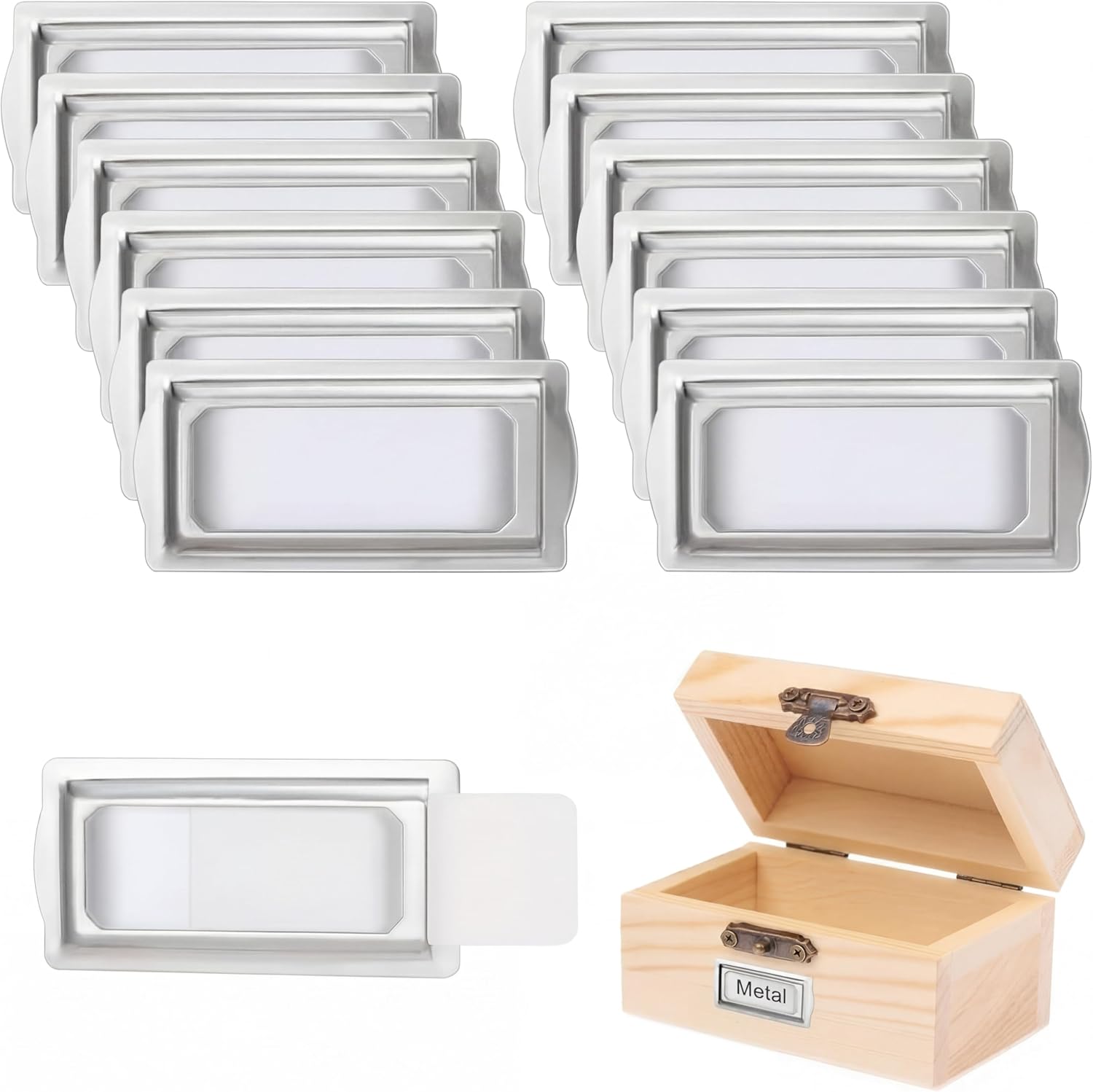 24 Pcs Self Adhesive Metal Bookplates for Books Card Horizontal Clip Label Holders Metal Drawer Tag Silver Label Plate for Office Library Book File Cabinet Drawer Tag Teacher School Classroom