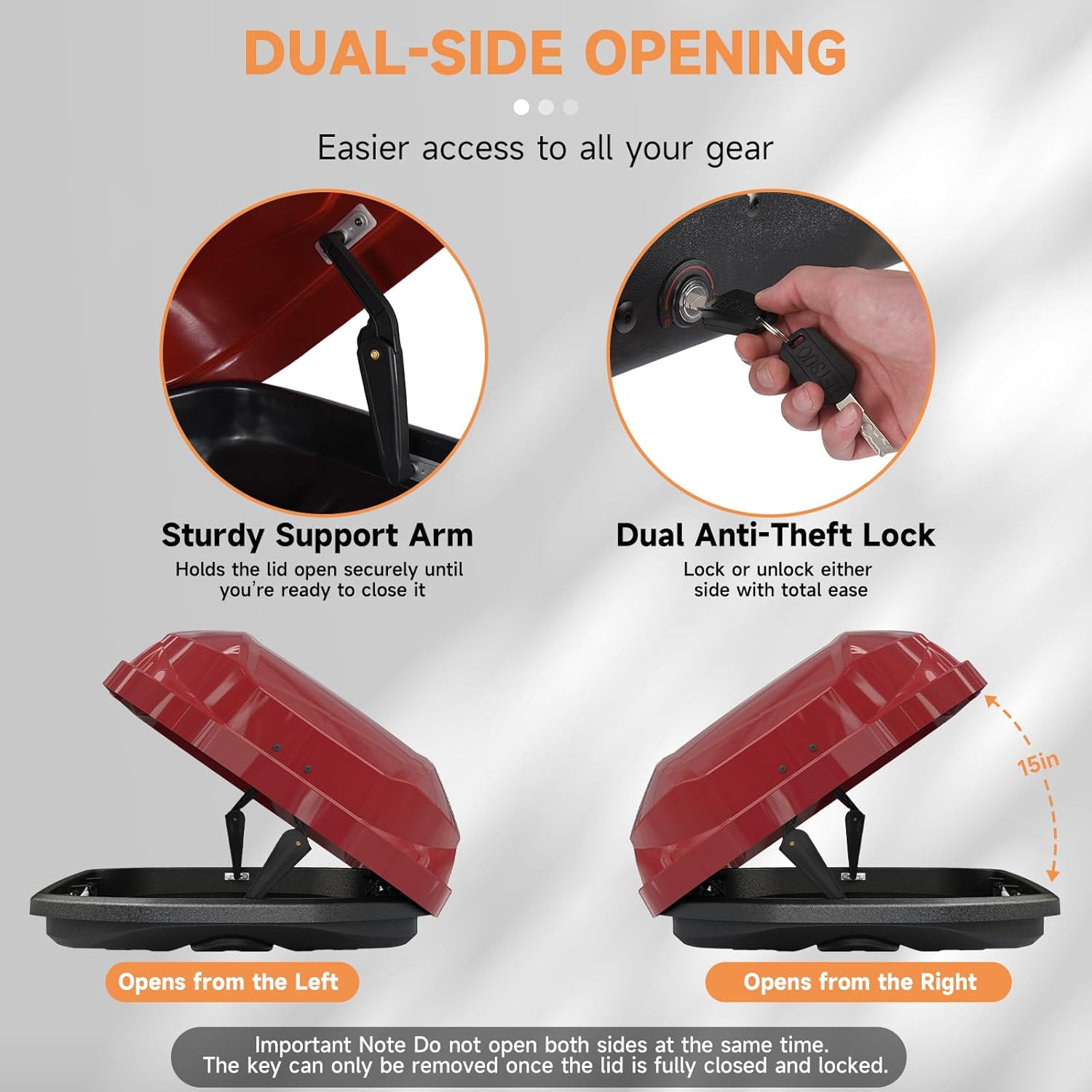 Rooftop Cargo Carrier Hard Shell, Dual-Side Opening Car Roof Cargo Box with Security Key, 150LBS Capacity, Car Roof Cargo Carrier for 17.32" to 38.58" Wide Crossbar Rack