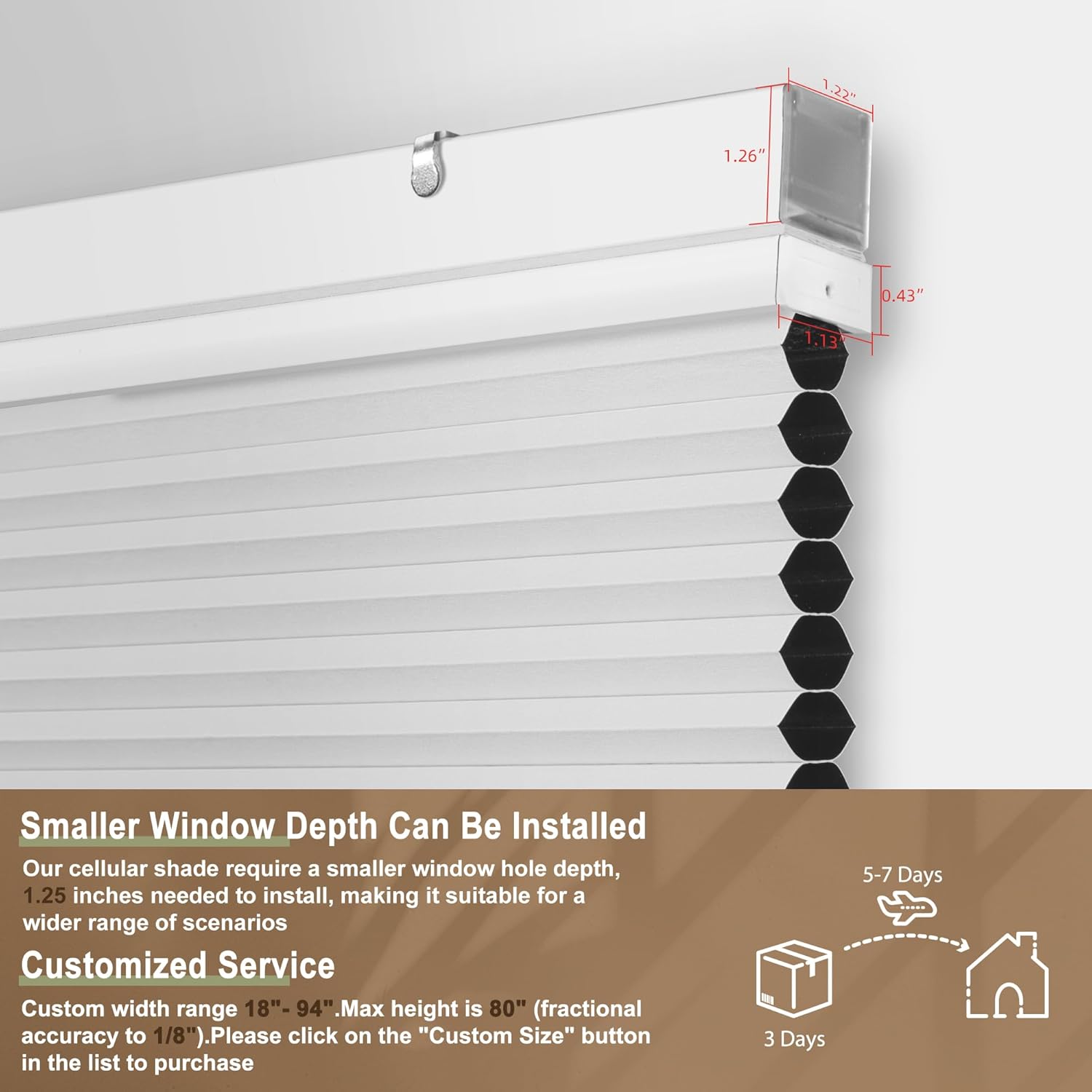 Cordless Cellular Shades, Blackout 1.25 Inch Widow Depth Needed Top Down Bottom Up Honeycomb Blinds, Custom Pleated Room Darkening Cellular Blinds for Home, Living Room, Door, White