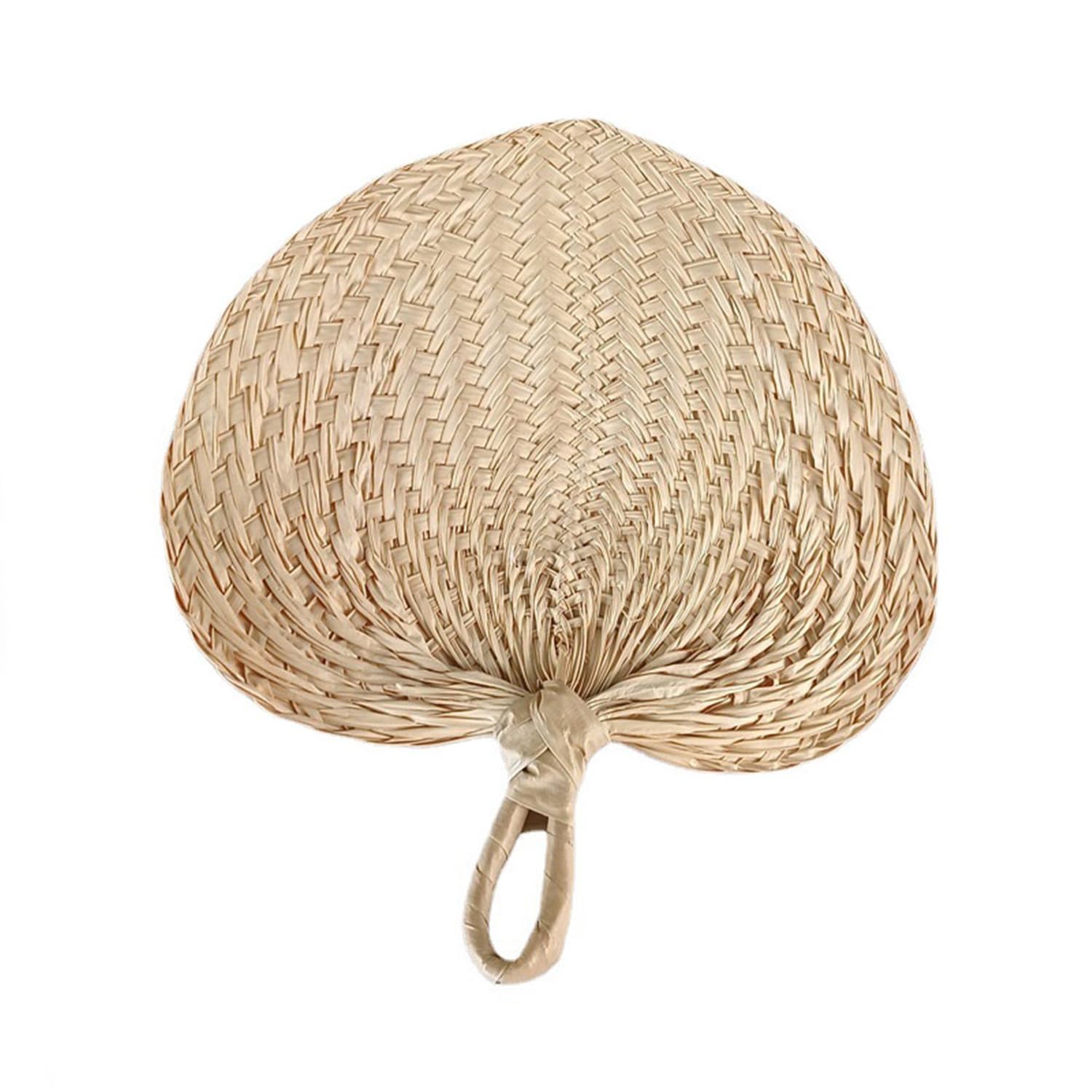 Dzrige Natural Raffia Fans Heart Shaped Palm Leaf Hand Fans Handmade Palm Leaf Handheld Bamboo Fans Chinese Style Hand Weaving Fans for Summer Cooling Weddings Party Kitchen Supplies