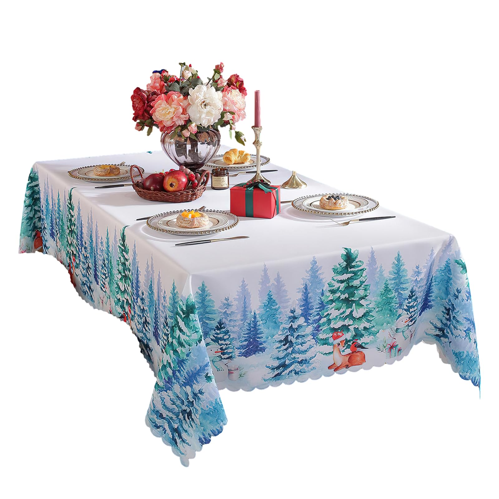 Nappe de Noël rectangulaire - 152,4 x 304,8 cm - Imperméable et lavable - Décoration de Noël classique - Décoration de fête de Noël - D