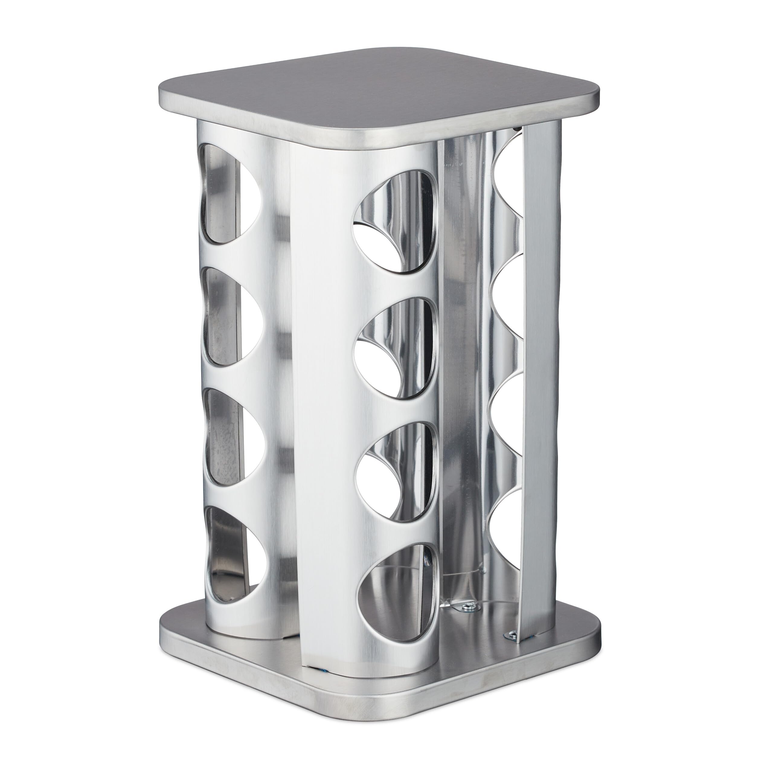 Relaxdays Tourniquet à épices, Acier INOX, 16 Pots en Verre, 40 étiquettes, Rotatif à 360°, HLP : 28x20x20 cm, argenté