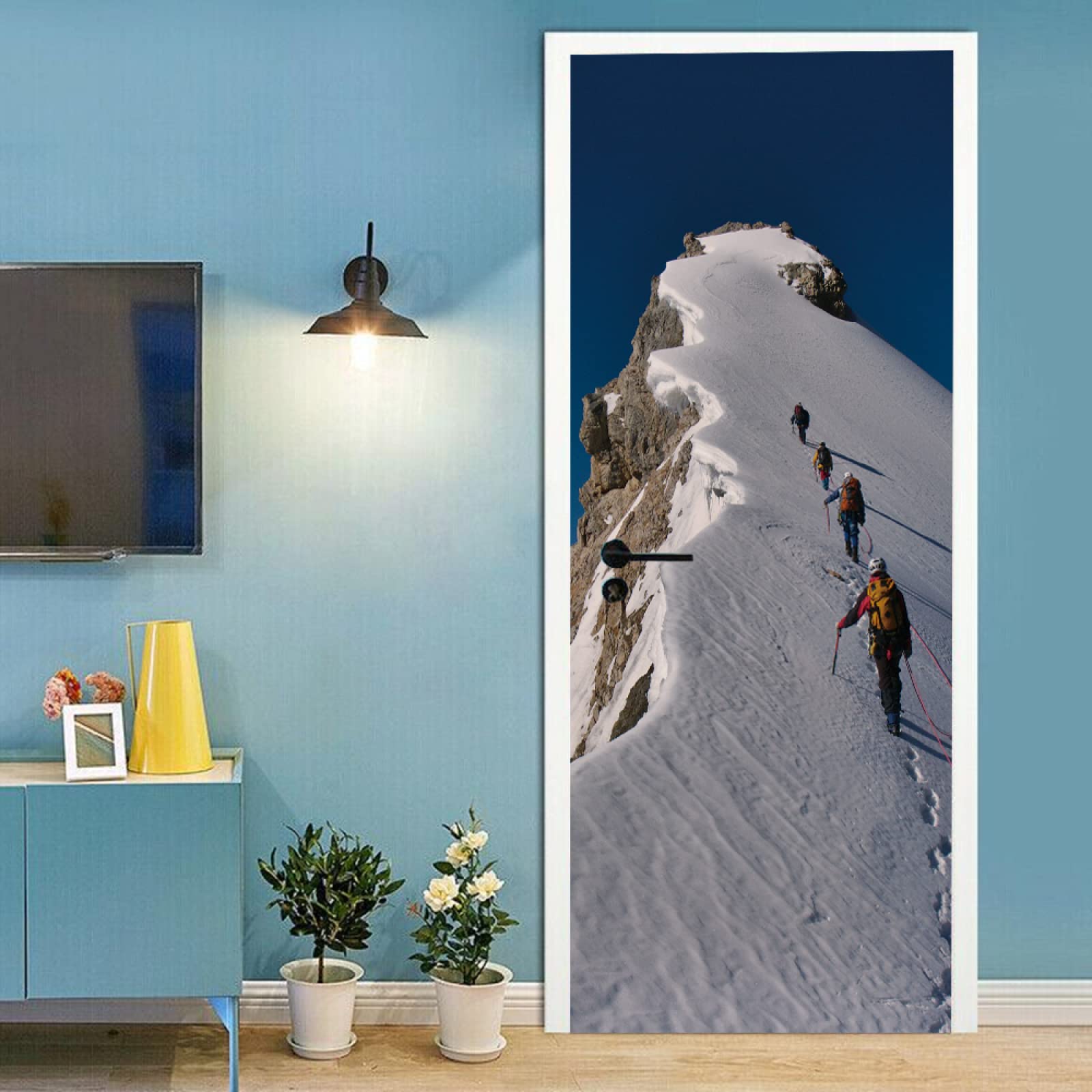 Sticker Porte Trompe L'oeil Effect Papier Peint 3D Escalade En Montagne Pour Porte Intérieure Bureau Chambre à Coucher Salon Salle De Bain Pont L77 X H200cm