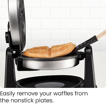 Chefman Rotating Belgian Waffle Maker, 180 Flip Iron w/ Non-Stick Plates, Adjustable Timer, Locking Lid, Drip Plate, Space Saving Storage, Mess-Free Breakfast, Stainless Steel/Black