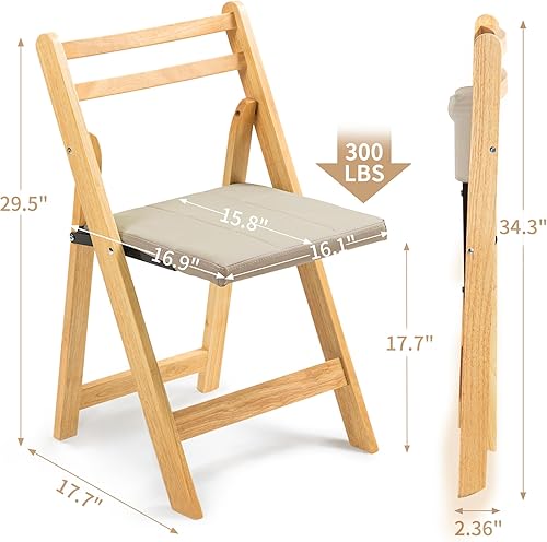 Miniatura 3 de HOMEFUN Sillas plegables con cojín, sillas plegables acolchadas de madera, paquete de 2, silla de comedor plegable portátil y montada para