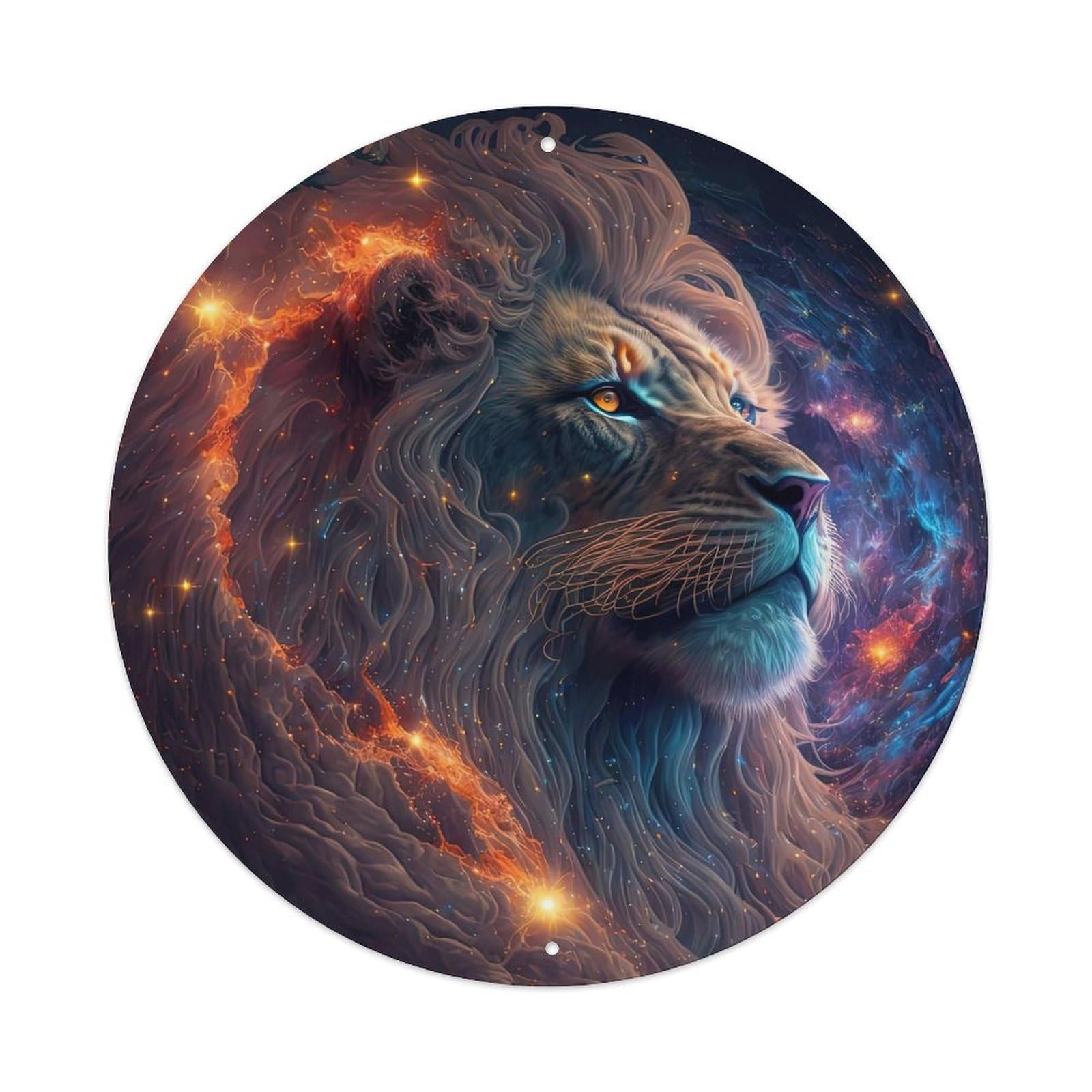 Wildlife Artwork The Lion in The Stars Vintage Metal Tin Sign Plaque Wall Decor for Cafe, Club, Garden Round Metal Poster 8x8Inch
