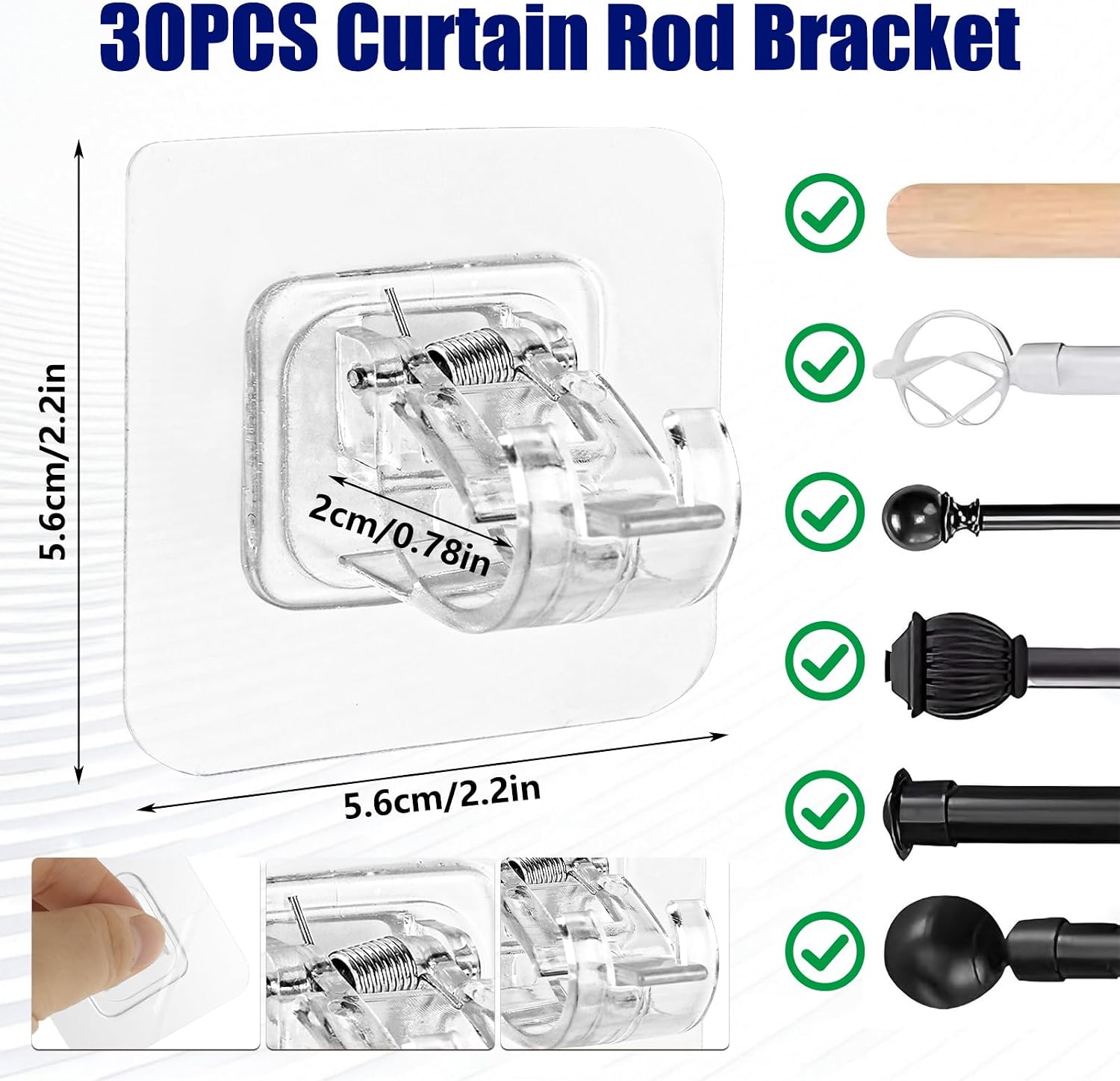 LANIAKEA 30PCS Curtain Rod Bracket No Drilling Self Adhesive Curtain Rod Holder Nail Free Adjustable Curtain Hangers for Home Bathroom Kitchen