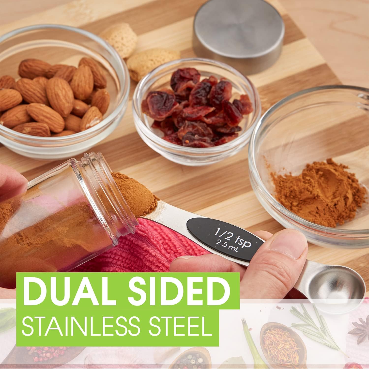 Spring Chef Magnetic Measuring Spoons Set, Dual Sided, Stainless Steel, Fits in Spice Jars, Black, Set of 8: Home & Kitchen