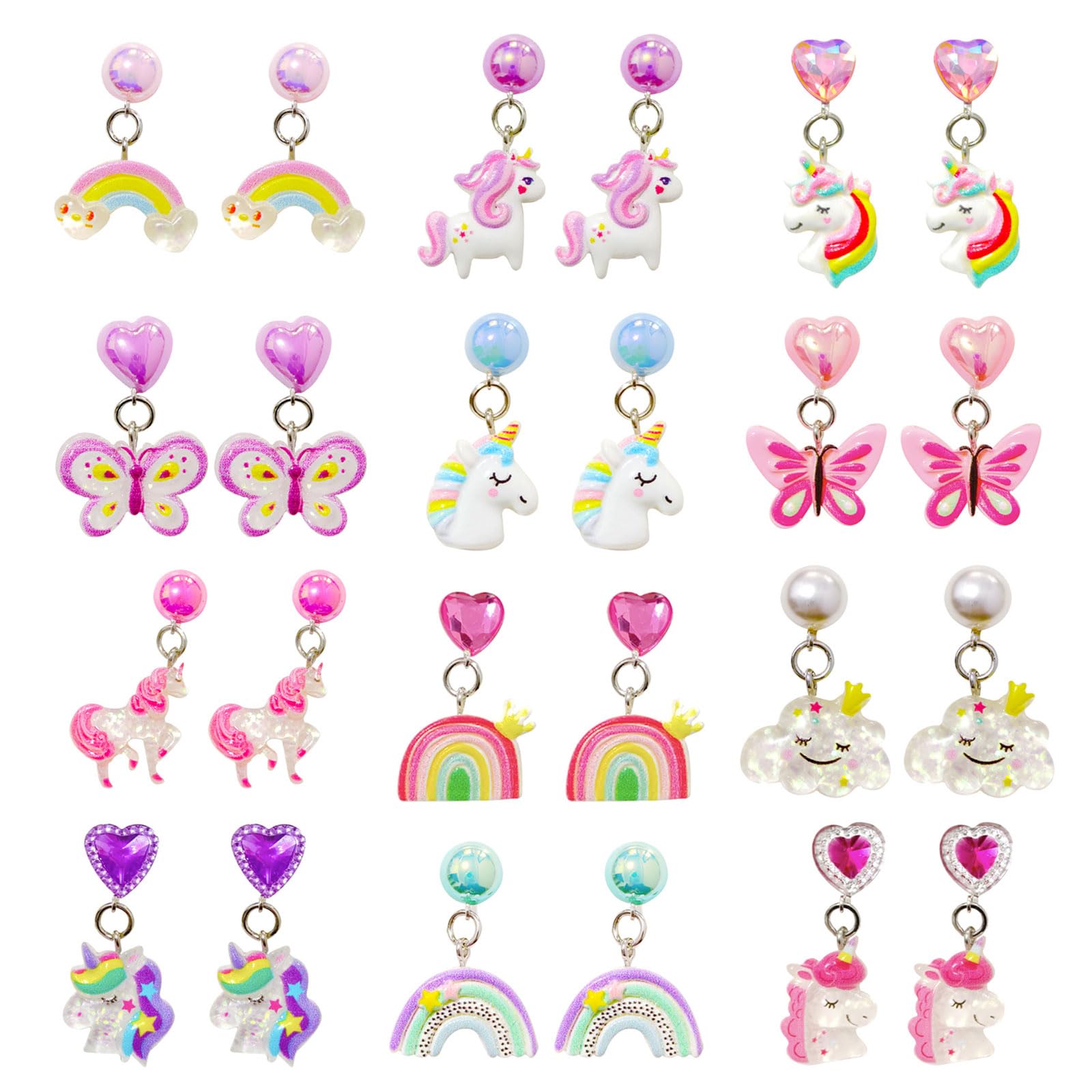 Auroriel 12 works of Ear Clips for Girls Earring Set Without Ear Holes with Ear Cushions, Cute Butterfly, Rabbit