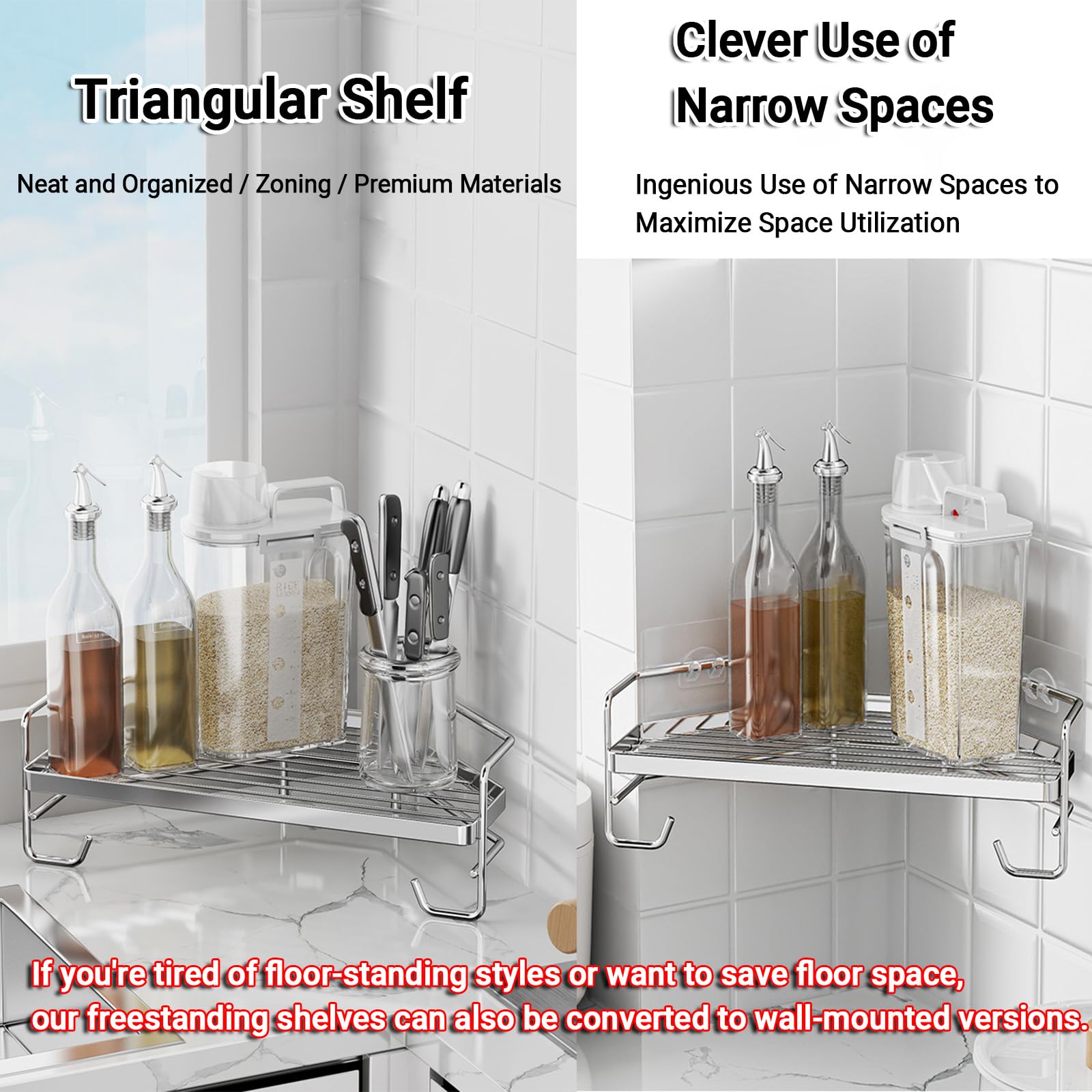 Estante De Ducha Sin Taladrar, Estante De Ducha De Esquina De Pie, Organizador Baño, Soporte Shampoo Chuveiro Acero Inoxidable, Doble Función (de Pie Y De Pared), Para Bañera Baño Y Coci(Size:3 Tiers)