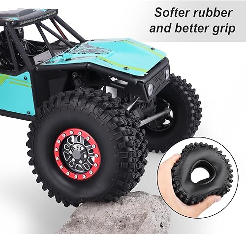 Miniatura 7 de Hobbypark Ruedas Beadlock de aluminio 1.9 y neumáticos 1.9 de altura de 4.72 pulgadas, 4.724 in, goma suave, buen agarre con herramienta de