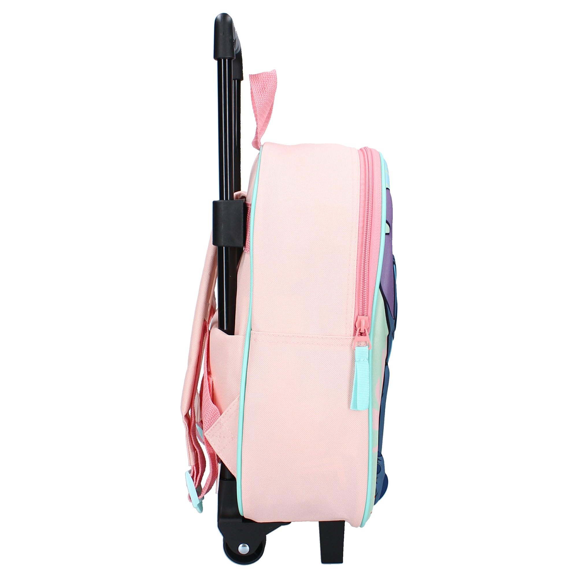 DISNEY STITCH Zaino Trolley con immagine 3D - Zainetto per bambini | Scuola | Asilo - Spallacci imbottiti e regolabili - 2 Ruote e Maniglia Estensibile - 32x26x11cm - Colore Rosa e Azzurro