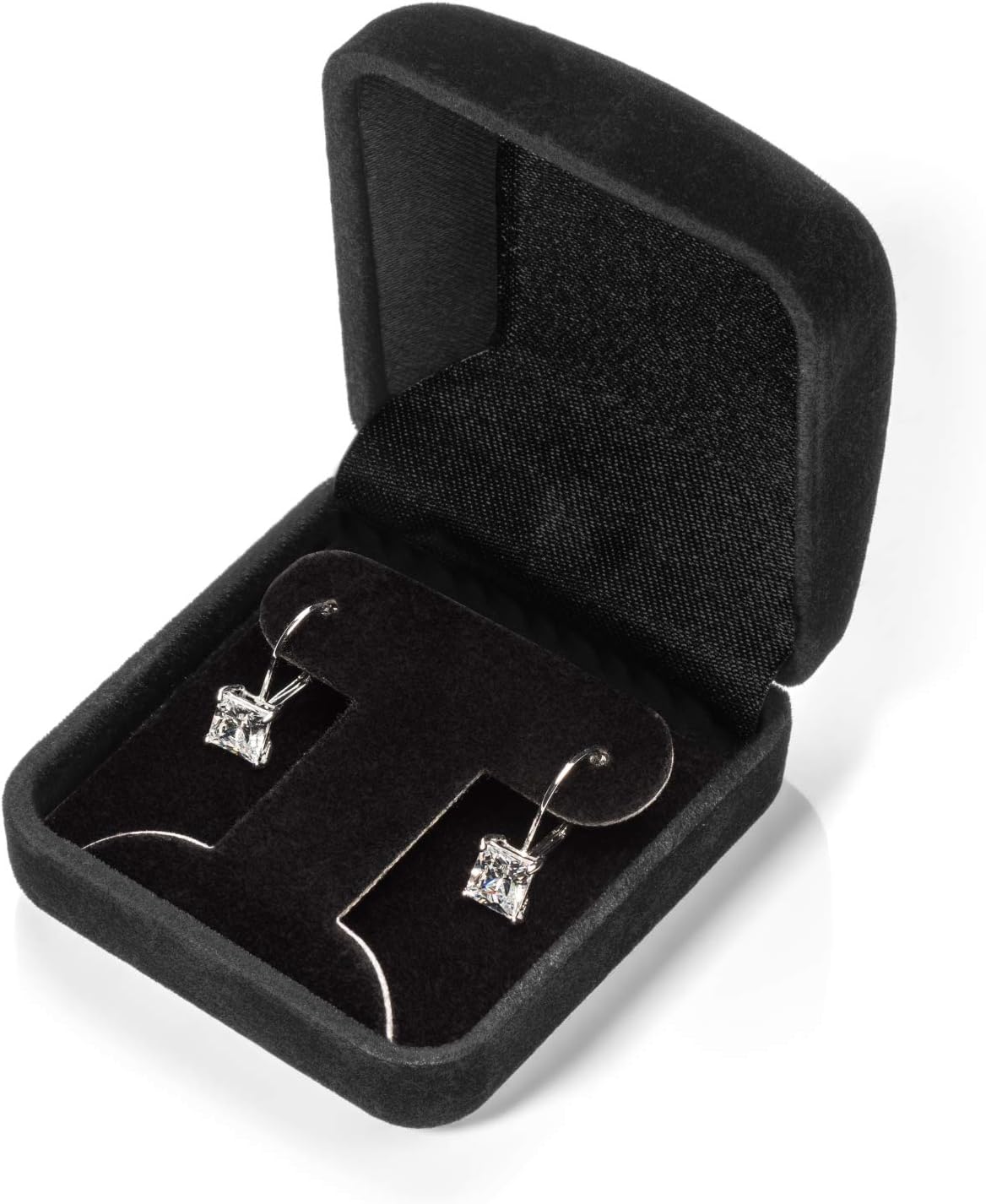 14K Solid Gold Earrings | Round Princess Cushion Oval Pear and Emerald Cut Cubic Zirconia|Lever back Drop and Dangle Basket Setting | 0.50 to 2.0 CTW | With Gift Box
