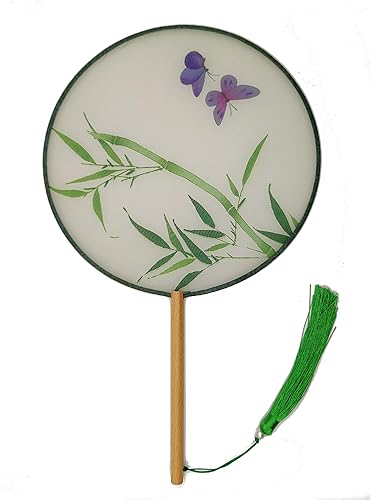Ventilador de mano redondo translúcido con patrón chino tradicional, para fiesta, fotografía, actividades de baile y decoración del hogar (azul)