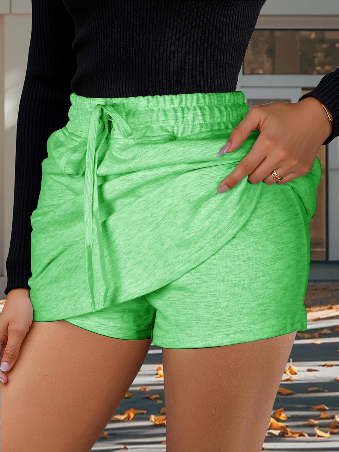 EARKOHA Womens Mini Skirt High Waist Spring Fall Trendy Drawstring Side Slit Sweat Skirts with Pockets Built-in Shorts - Image 6