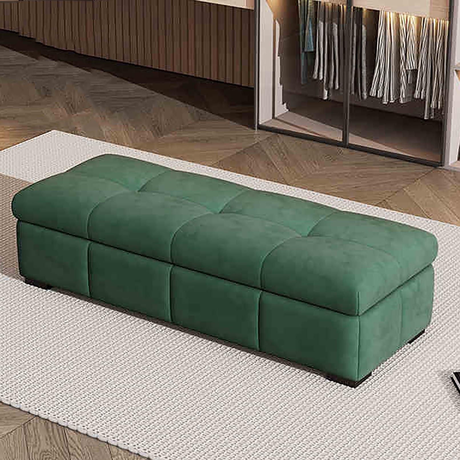 LUUYYI - Panca portaoggetti imbottita con cerniera di sicurezza, grande panca portaoggetti per soggiorno, camera da letto e ingresso, estremità del letto (verde, 80 x 40 x 40 cm)