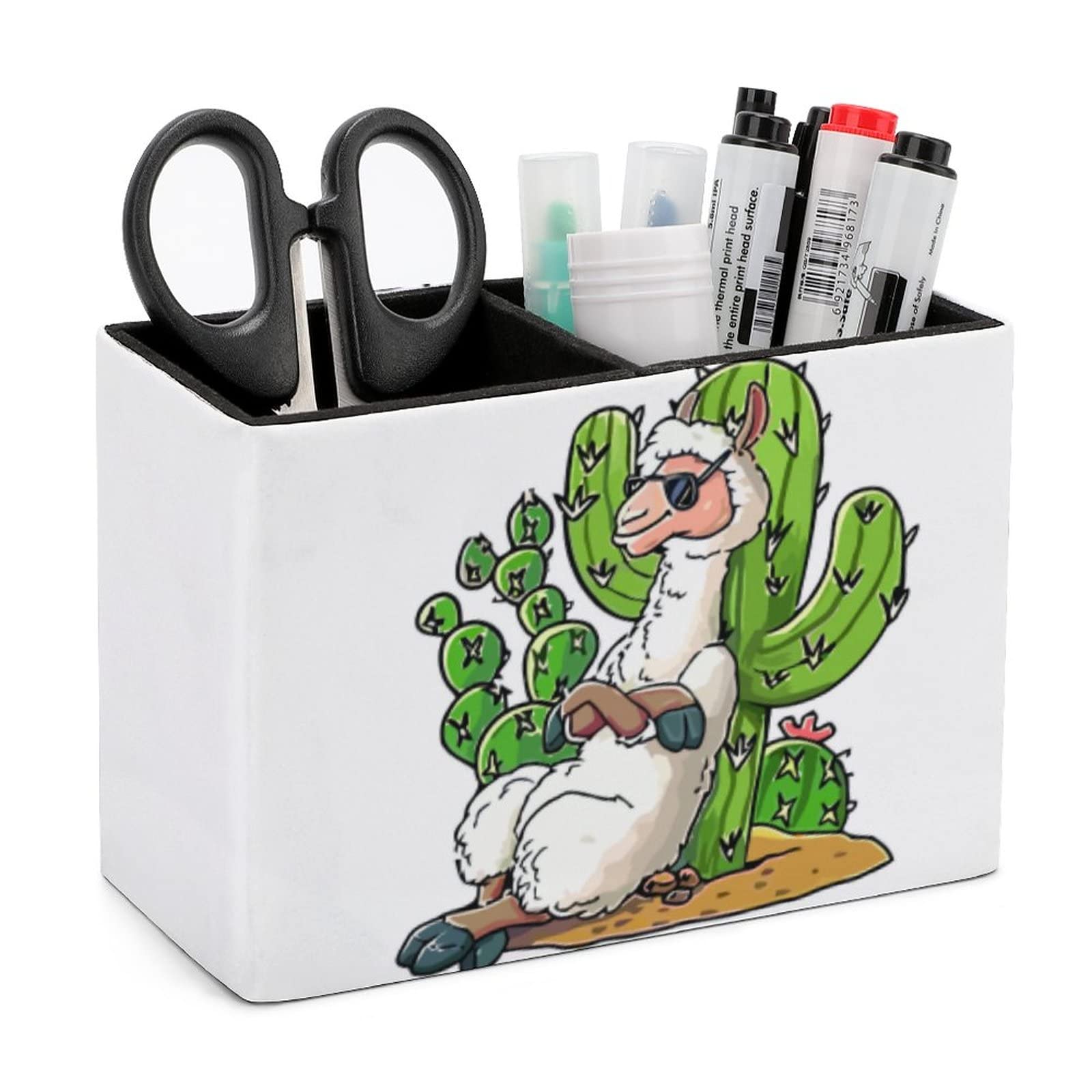 Pencil Holder for Desk, Funny Llama Pen Holder Storage Desktop Pen Organizer Desk Pencil Organizer Makeup Brush Holder for Office School College Leather โ image 1