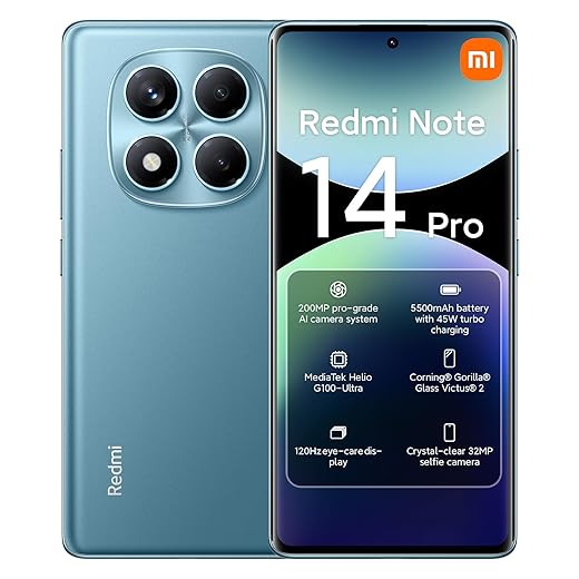 Xiaomi Redmi Note 14 Pro 4G LTE (for Tmobile Mint Tello & Global) (256GB + 8GB) 6.67" 120Hz 200MP AI Camera Model 24116RACCG Unlocked Dual Sim (Ocean Blue)