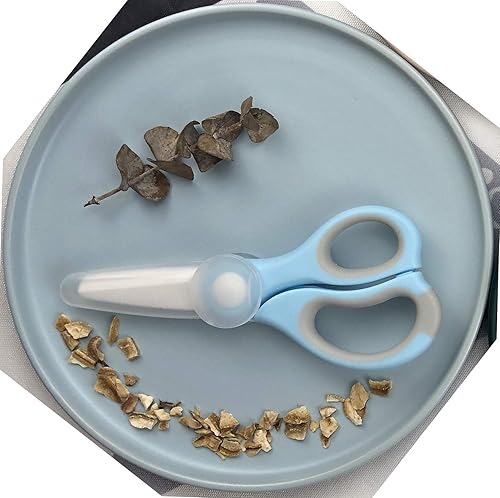 Miniatura 2 de Tijeras de cerámica para alimentos de bebé tijeras de alimentos para bebés portátiles sin BPA con caja y cubierta para el polvo Azul